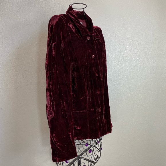 Coldwater Creek crushed velvet burgundy shirt jacket blazer size petite L - Picture 6 of 6